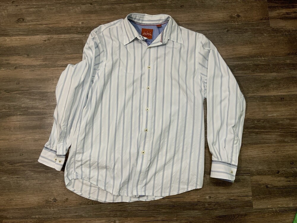 Tommy Bahama Denim Shirt Adult Size L Button Down Long Sleeve Mens Blue White